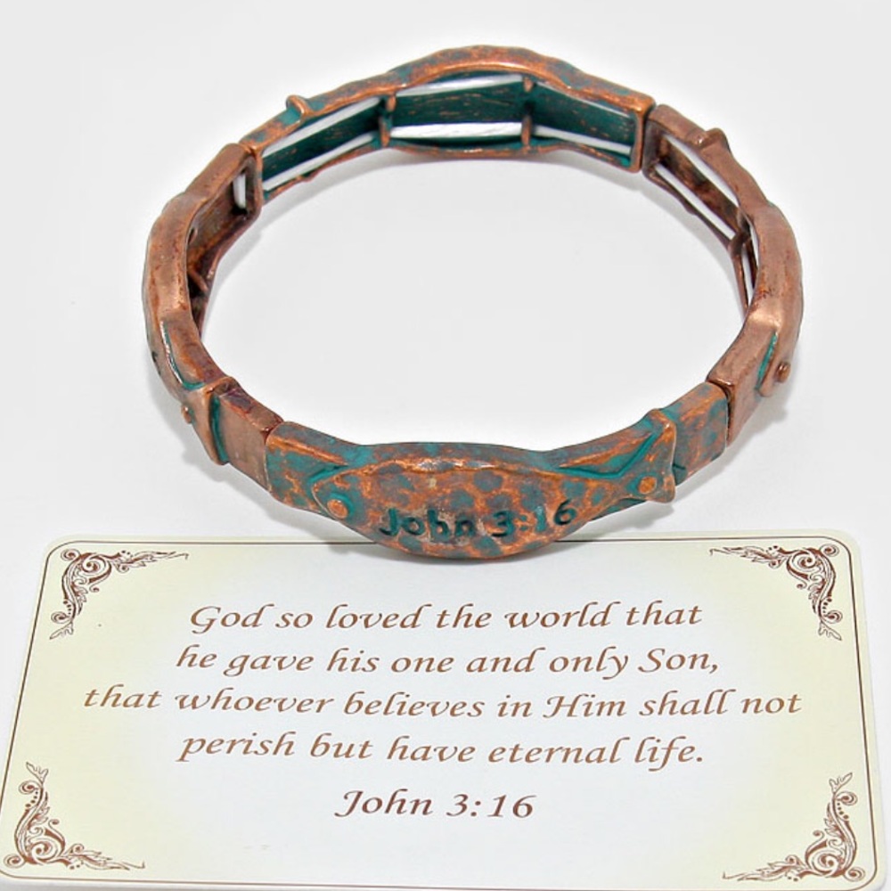 John 3:16 stretchable bracelet, patina color